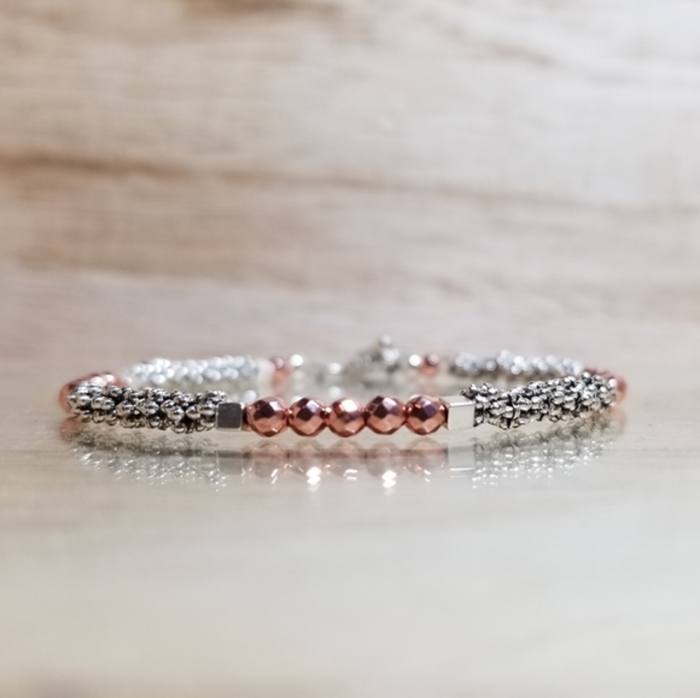 Beaded Two Tone Rose Gold Gemstone Bracelet